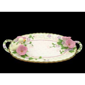 Platter Avon Springtime 3D Embossed Handle Vintage Floral 12 Inch Easter Duck